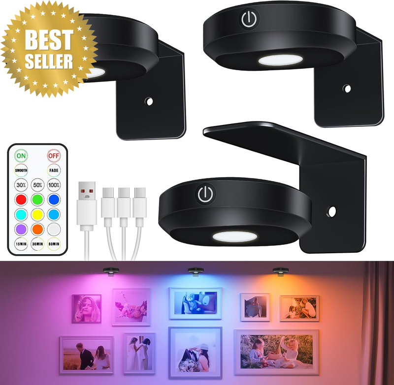 RGB Lights,Poster Lights,Battery Operated Rechargeable Picture Light,Puck Lights