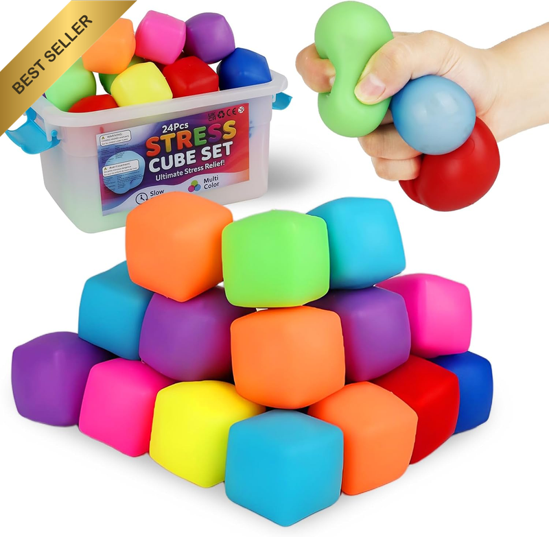 Mini Stress Cubes (24-Pack) – Bulk Sensory Fidget Toys for Classrooms, Party Fav