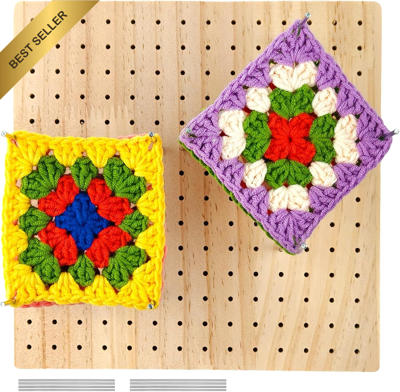 7.68''/19.5Cm Crochet Blocking Board with 8 Pcs Steel Pins, Rubber Wood Granny S