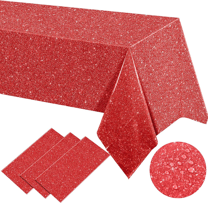 3 Pcs Red Sequin Tablecloth 54 X 108 Inch Glitter Shiny Rect