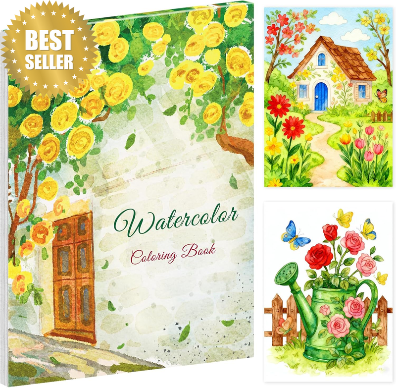 Flower Watercolour Colouring Book for Adults Beginners, 20 Patterns