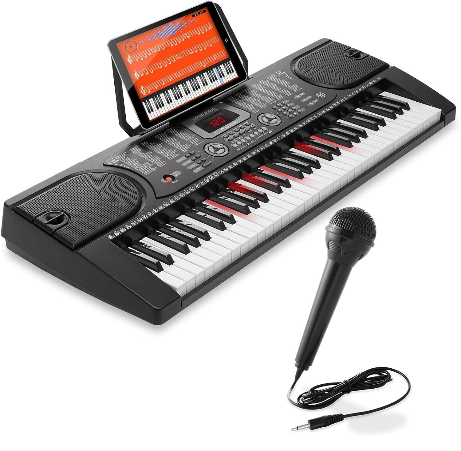 Hamzer 61-Key Electronic Keyboard Portable Digital Music Piano with Lighted Keys