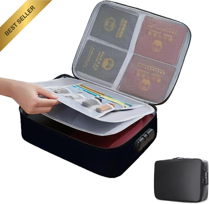 Fireproof Document Bag with Lock – 4-Layer Fire & Water Resistant File Organizer