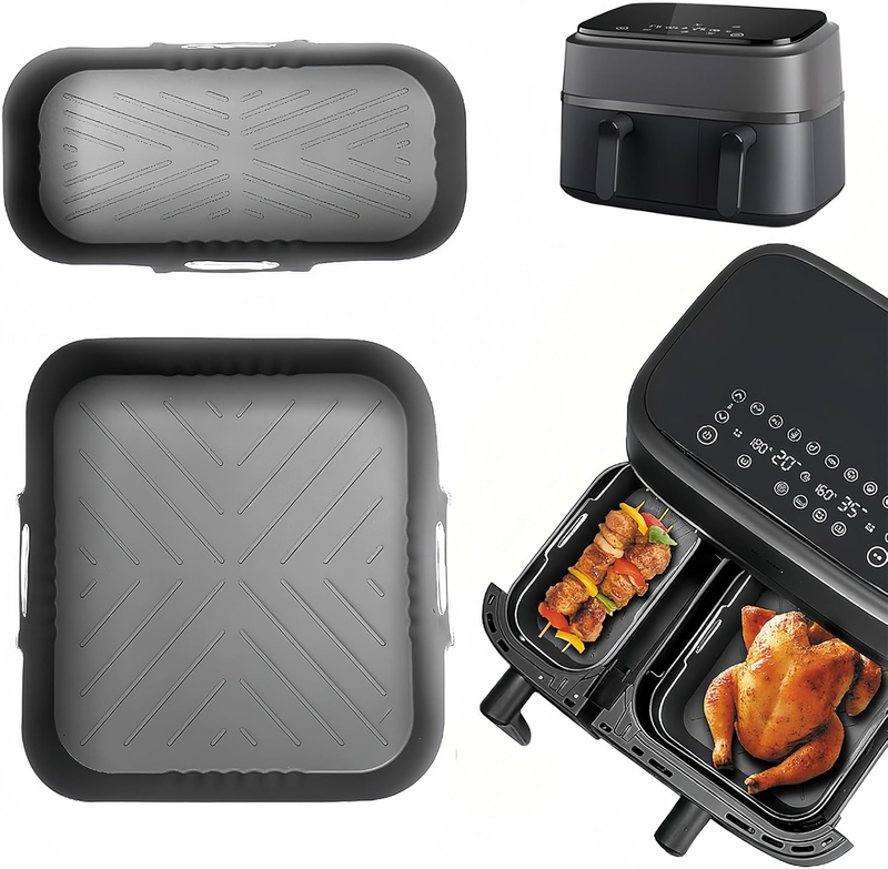 Silicone Air Fryer Liners for Philips Dual Basket Airfryer (NA350, NA550), 2-Pac