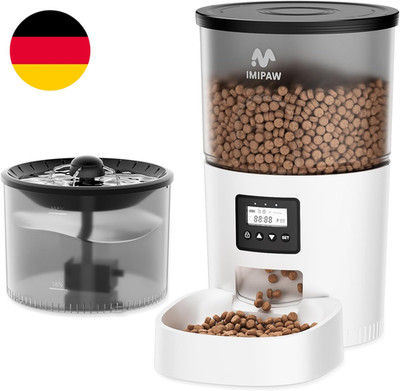 IMIPAW Futterautomat Katze Und Katzenbrunnen, Zeitgesteuerter Trockenfutterspend
