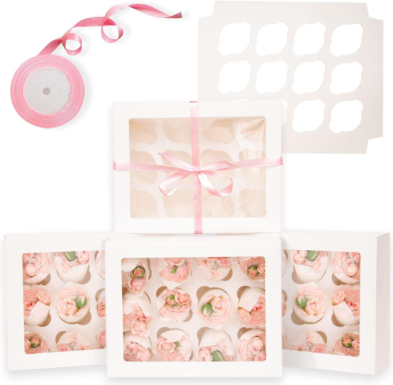 White 12 Pcs Cupcake Box Cupcakes Carrier 12 Cupcake Containers, 12 Cupcake Boxe