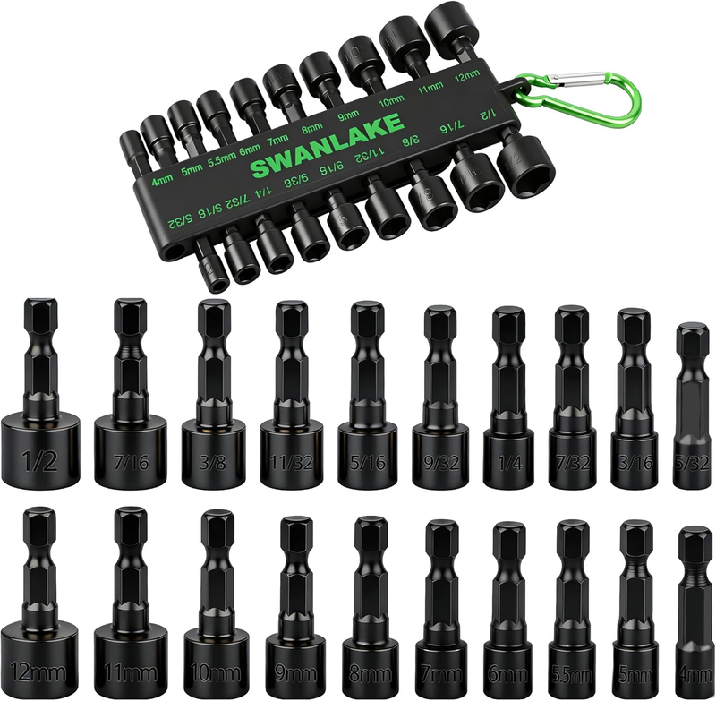 SWANLAKE 20PCS Power Nut Driver Set for Impact Drill, 1/4” Hex Head Drill Bit Se