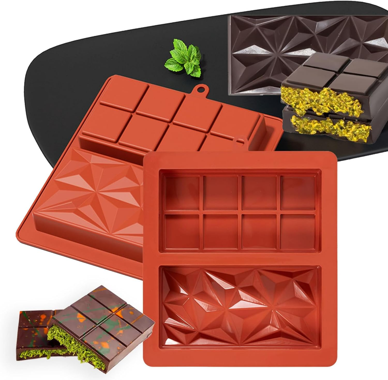 Chocolate Bar Mold, 2 Pcs Chocolate Molds Silicone, Non-Stick Chocolate Mold Dee