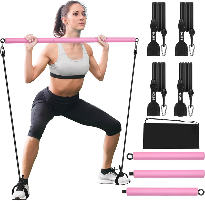 Pilates Bar Kit with 4 Resistance Bands, Portable Pilates Bar for Home Gym Worko