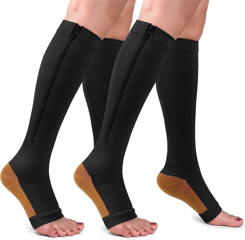 Copper Zipper Compression Socks Support Graduated Stockings Men Women 20 30mmHg