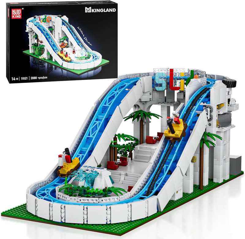 Water Slide Toy Building Block, Aqua Coaster Model Set, Collectible Amusement Water Park Kits for 14+ and Adults (2088 PCS)