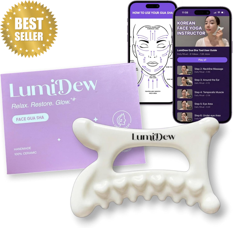 Ceramic Guasha Tool for Face & Body - Lymphatic Drainage Massager, Face Sculptin