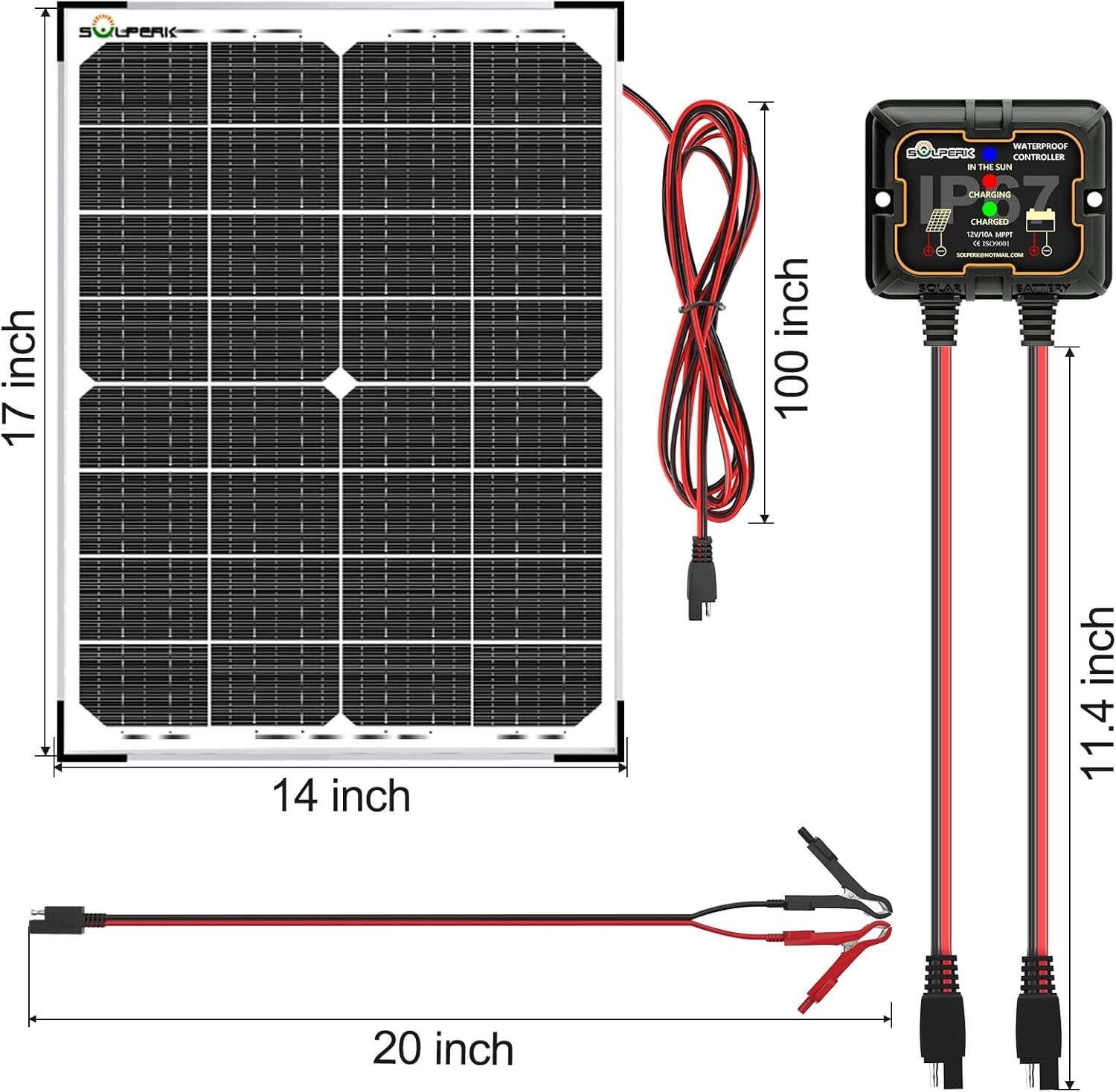 30W Solar Charger with MPPT Controller & Adjustable Bracket for 12V Batteries