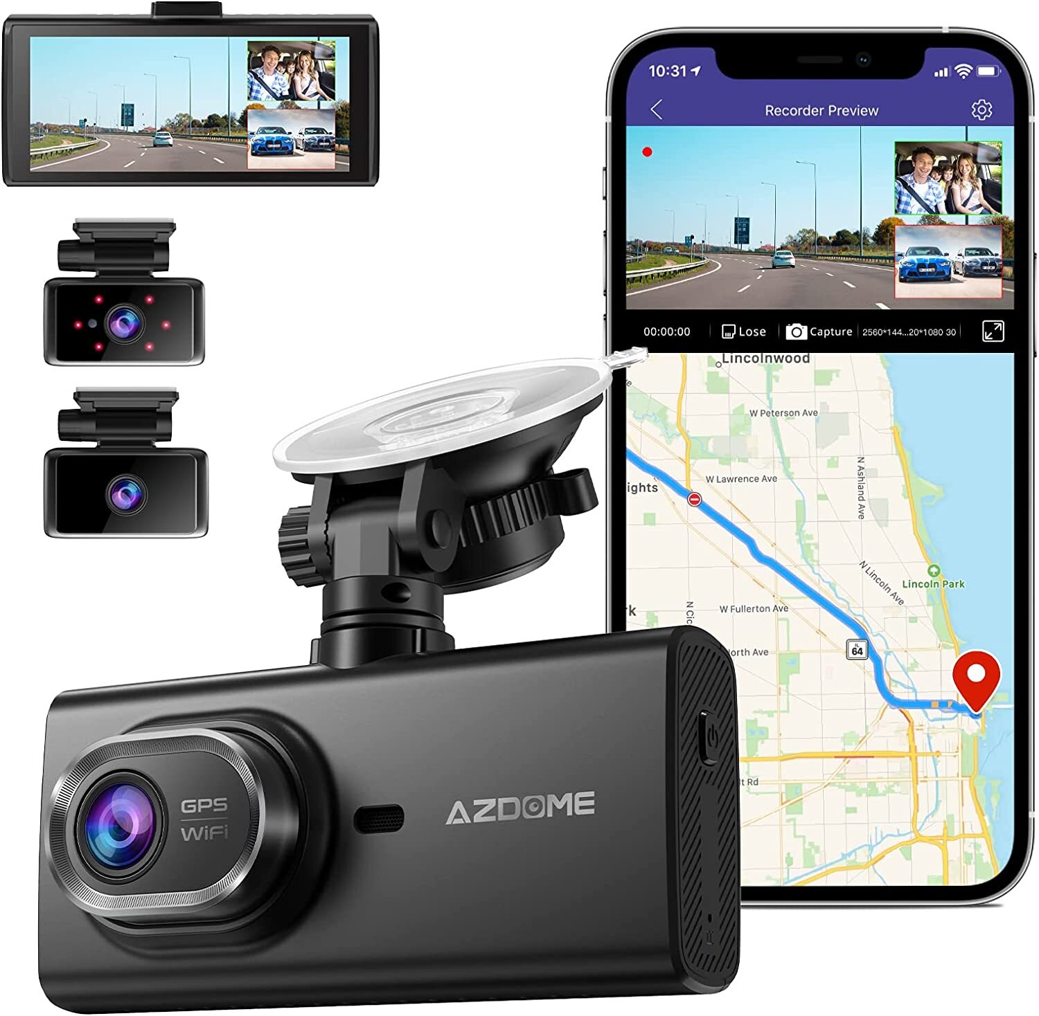 S Dual Dashcam1080p Wifi Gps Night Vision Camera4"screen 64g