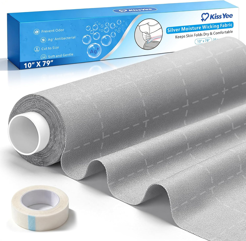 Silver-Infused Fabric Roll for Skin Fold Protection, 10" × 79" Moisture Wicking,