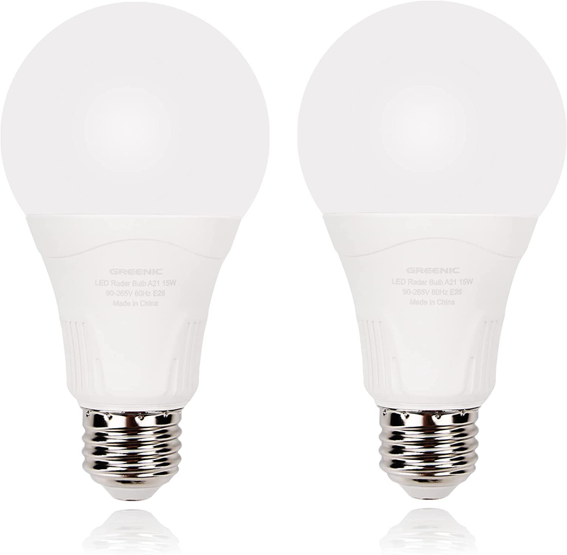 Radar Motion Sensor Light Bulb, 2 Pack A21 15W (100W Equivalent) 1500LM E26 Dusk