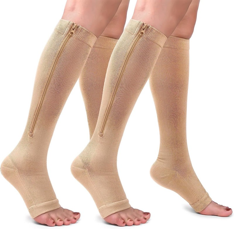 Copper Zipper Compression Socks Support Graduated Stockings Men Women 20 30mmHg