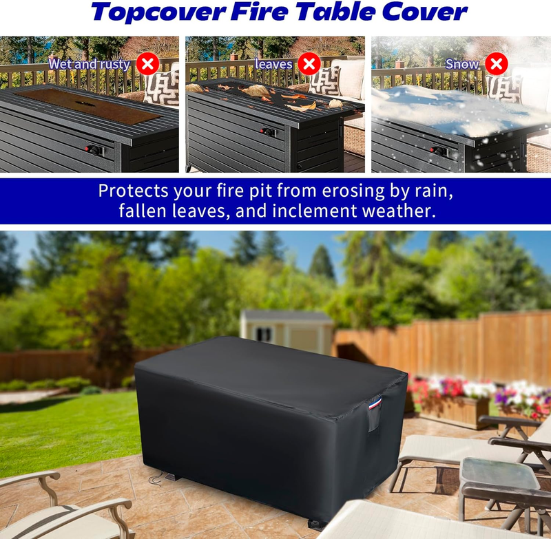 Topcover Rectangular Fire Pit Cover 42-45 Inches Waterproof Fire Table Cover
