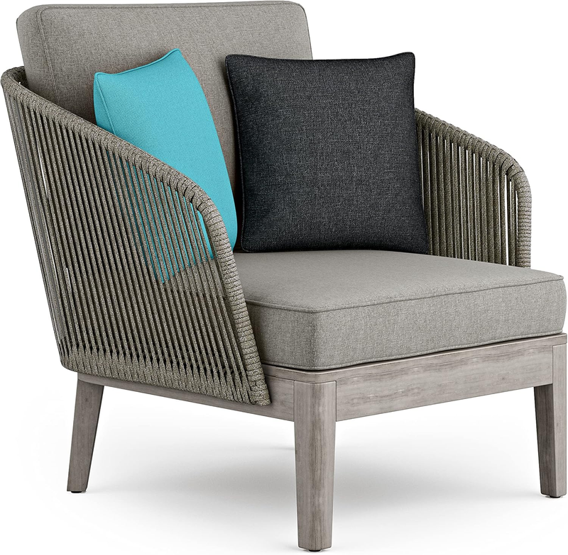 Carmel SOLID ACACIA WOOD 32 Inch Wide Square Contemporary Outdoor Conversation Chair in Sand Drift for the Living Room and Family Room