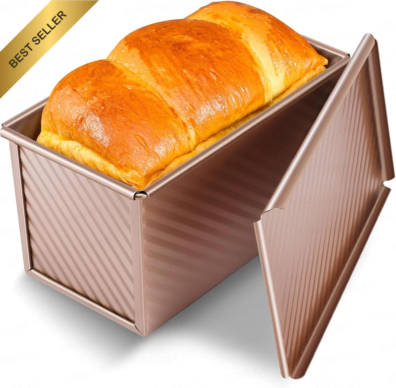 Pullman Bread Pan with Lid, 1Lb Non-Stick Carbon Steel Loaf Pan - Corrugated Bak