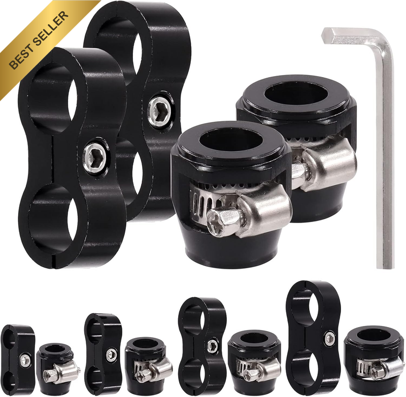 5Pcs Hose Clamp Kit with Wrench, Finisher Clamps, Aluminum Fuel Line Mounting Cl