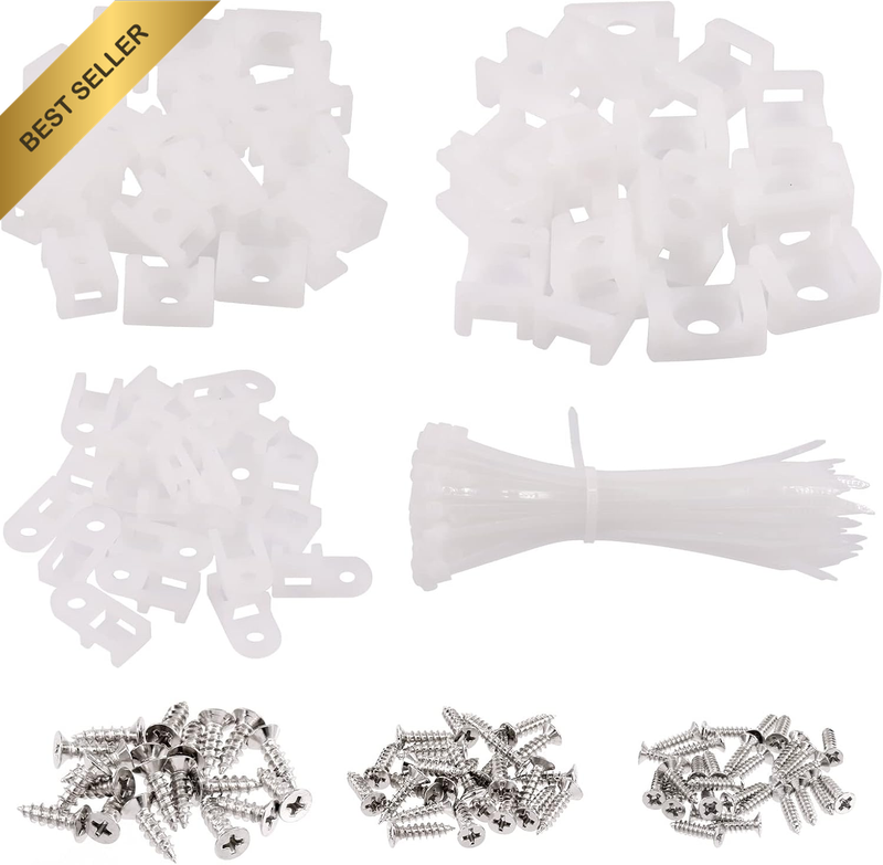 360Pcs White Cable Tie Base and Cable Zip Ties with Mounting Screws Set, 120Pcs