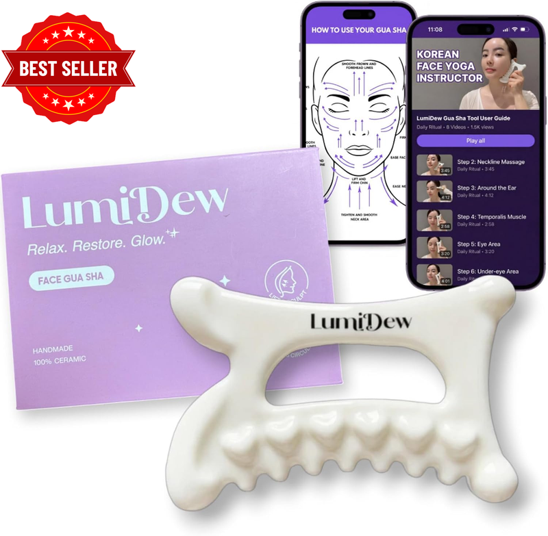 Ceramic Guasha Tool for Face & Body - Lymphatic Drainage Massager, Face Sculptin