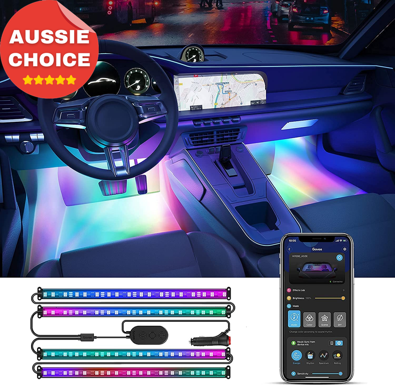 Car LED Strip Lights RGBIC Music Sync APP Control 4-Pcs 16 Million Colors DC 12V
