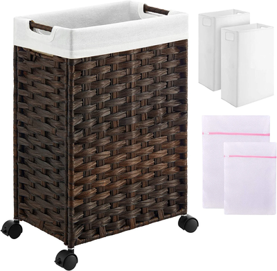 Laundry Hamper With Wheels 2 Removable Liner Bags Bathroom Bedroom