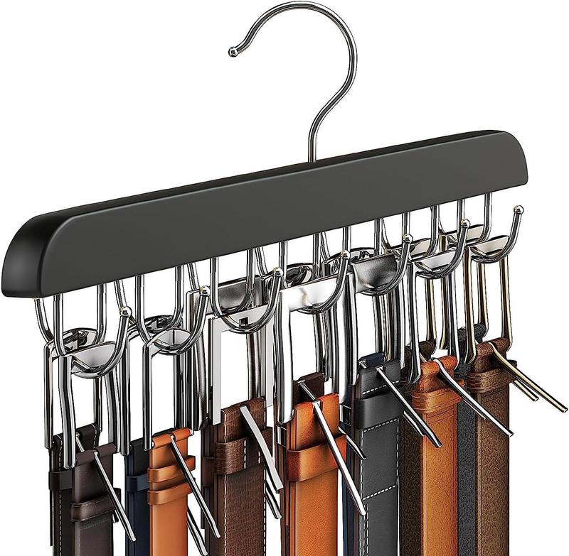 16 Hooks Belt Hanger Wooden Belt Rack, Space Saving Closet Organizer, Hanging Ho