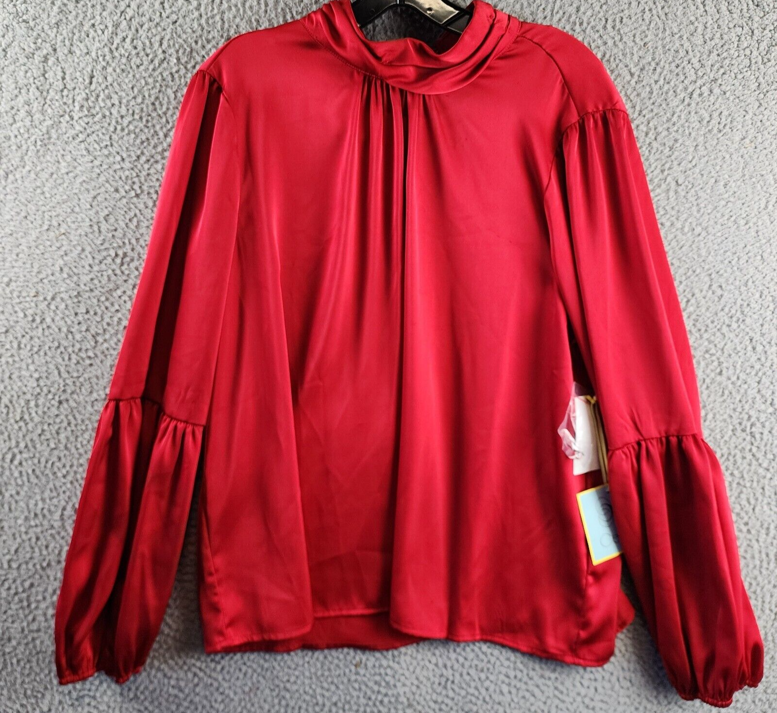 CeCe Blouson-Sleeve Mock-Neck Blouse Women's XL Stoplight Red Button Back L/S - Picture 2 of 14