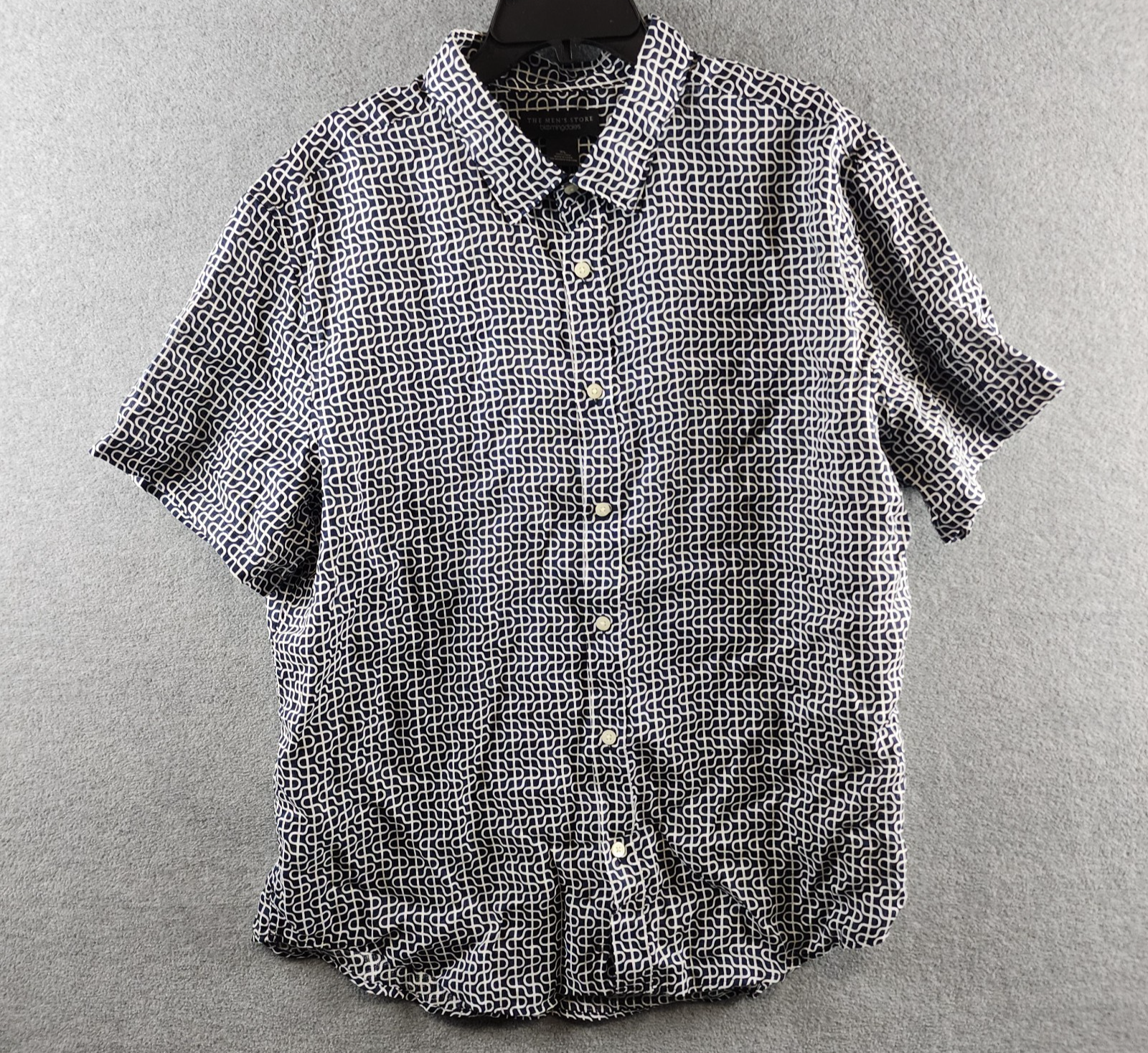 The Men's Store at Bloomingdales Linen Short Sleeve Button Up Shirt XL Dark Blue