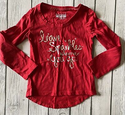 Basic Editions Red Shirt Top Girls Size 4/5 Long Sleeve  Leave Sparkles 