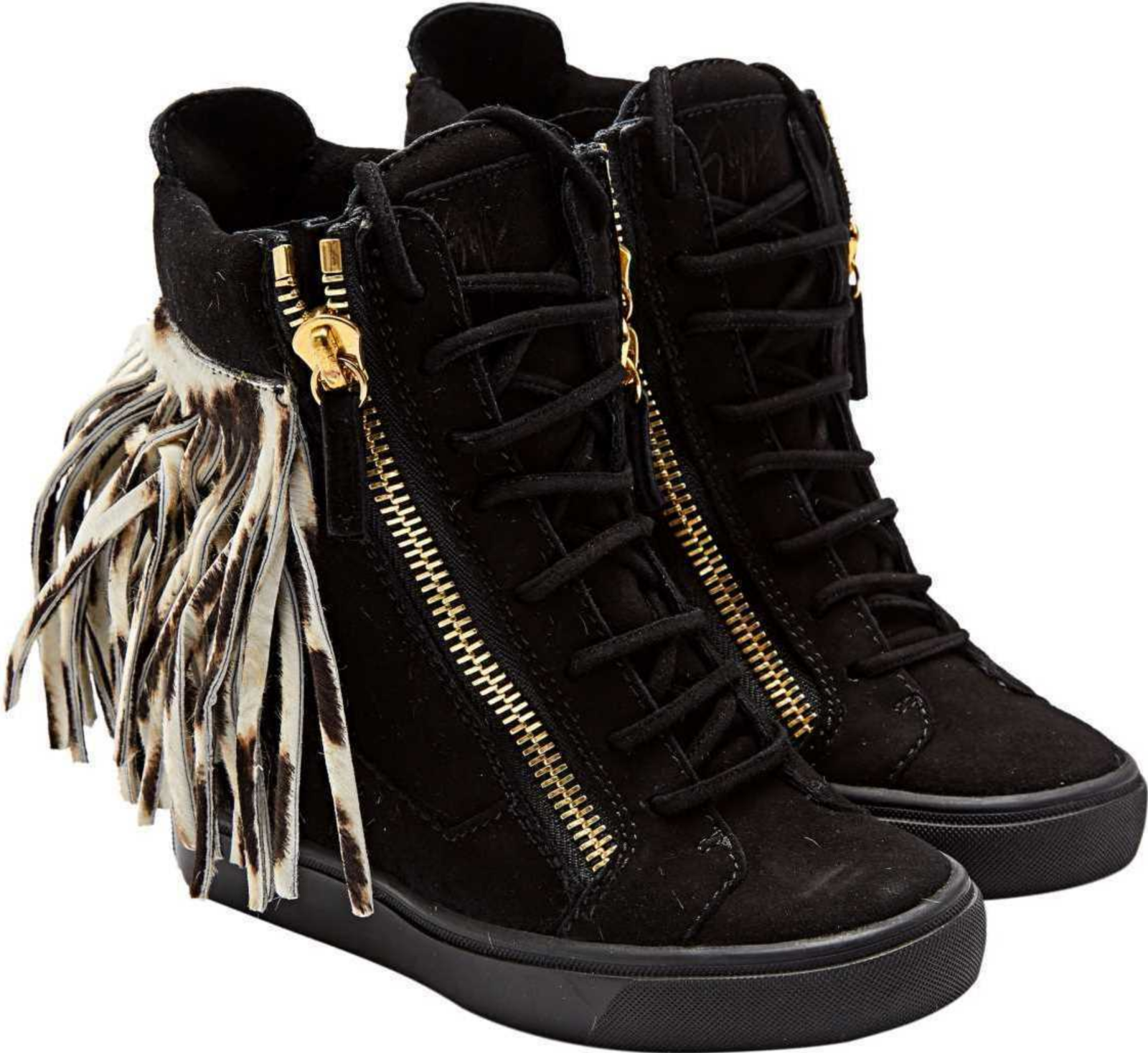 Pre-owned Giuseppe Zanotti Lorenz Fringe Wedge Sneakers Trainers Hightop Shoes 38,5 In Black