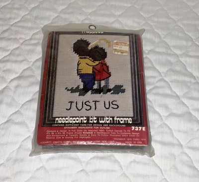 Vogart Fran Mar Moppets Needlepoint Kit w/ Frame Just Us 1975 1970s NOS Sealed