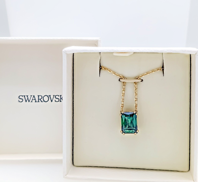 NEW Authentic SWAROVSKI Gold Chain Green Crystal Pendant Matrix Necklace 5677141
