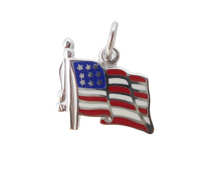 Charm Fisher LeStage Sterling Silver AMERICAN FLAG Red White Blue 14 mm