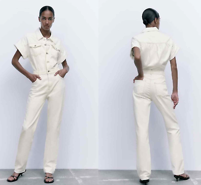 Zara white store denim jumpsuit