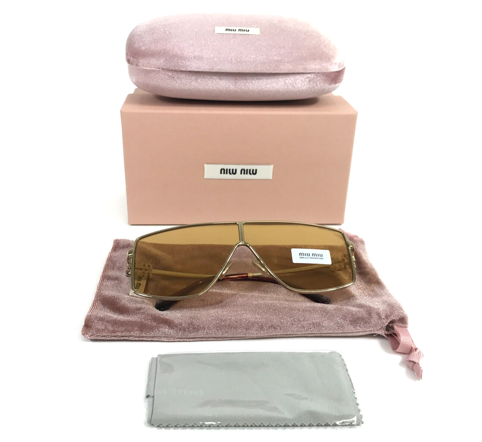 Pre-owned Miu Miu Sunglasses Smu51z 5ak-40d Pale Gold Geometric With Orange Mirror Lenses In Multicolor