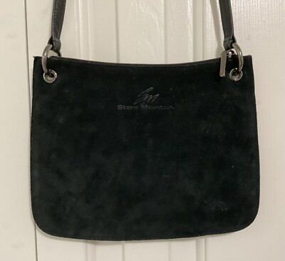 Stone Mountain Suede Crossbody 7.5  x 9.5  Black Leather Strap