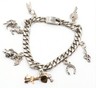 925 Sterling Silver Charm Bracelet 7 Charms Curb Chain Fine Mexican Jewellery-1.JPG