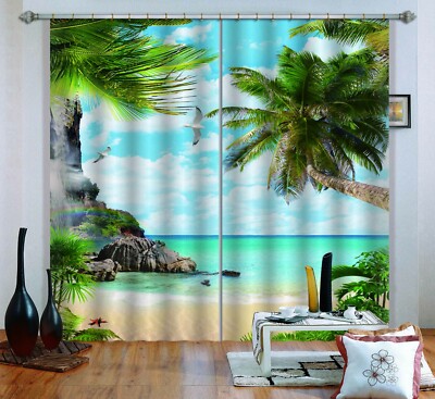 3D Beach Coconut Tree ZHUA2630 Photo Curtain Window Blockout Fabric Amy 2023
