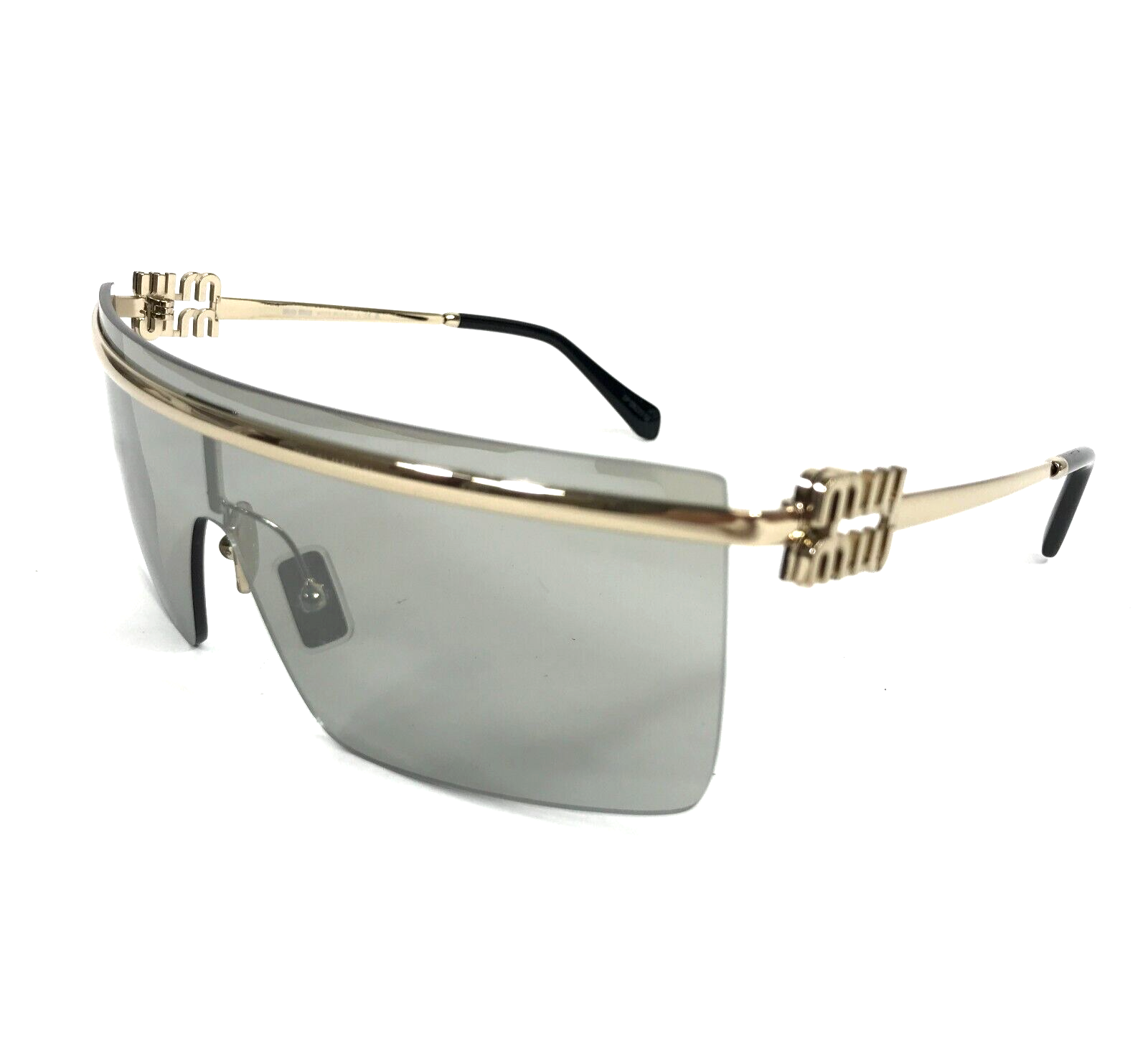 Pre-owned Miu Miu Sunglasses Smu50z Zvn-112 Pale Gold Frames With Light Grey Shield Lens In Gray