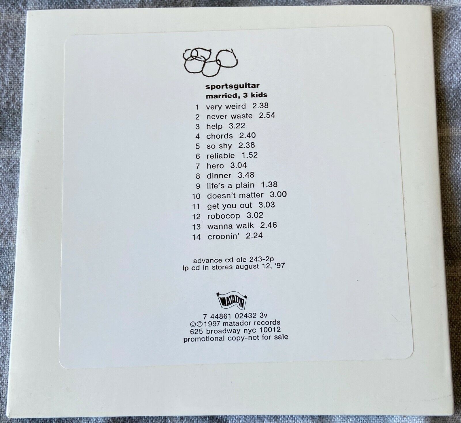 Married, 3 Kids Sportsguitar promo advance CD 1997 Matador OLE 243-2P Married, 3 Kids Sportsguitar promo advance CD 1997 Matador OLE 243-2P