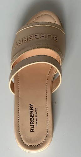 Pre-owned Burberry Open Toe Women's Peach Leather Slides Sandals 7.5 (37.5) 8047843 It In Orange