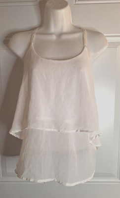 Charlotte Russe White Double Layer Ruffle Blouse with Beaded Straps Size MEDIUM