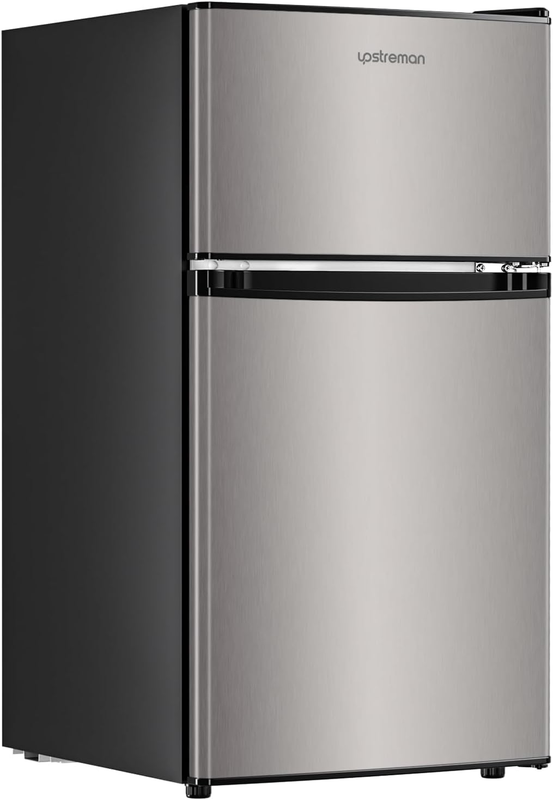 3.2 Cu.Ft Mini Fridge with Freezer, Double Door Mini Fridge, Adjustable Thermost