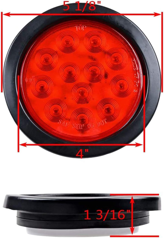 LED Trailer Lights 2pcs, 4" Round Red Trailer Light Kit, Stop/Turn/Tail Lights f
