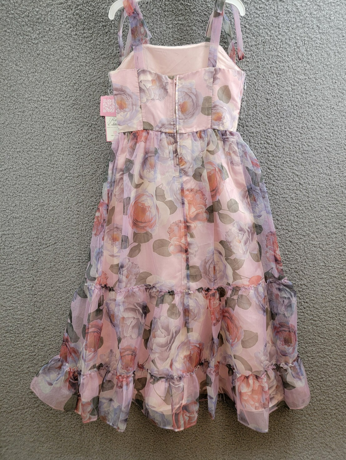 Rare Editions Floral-Print Organza Maxi Dress Big Girls' 16 Lavender Back Zip - Picture 11 of 16