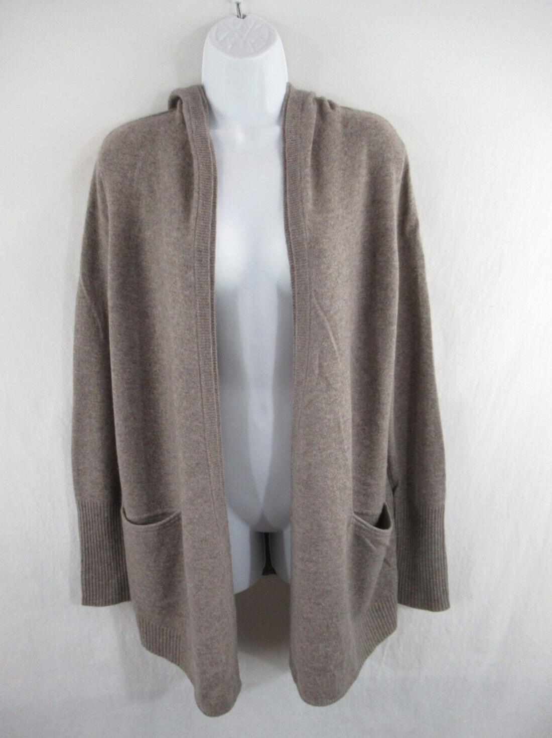 MAX STUDIO 100% 2-Ply Cashmere Hooded Open Front Cardigan